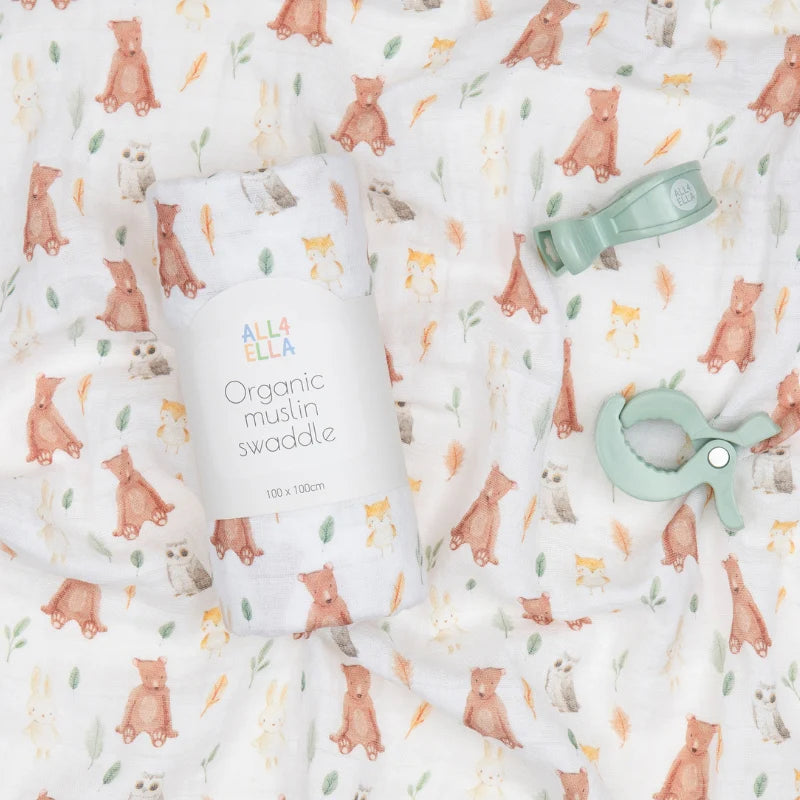 All4Ella / Muslin & 2 Pram Peg Gift Set - Forest Friends