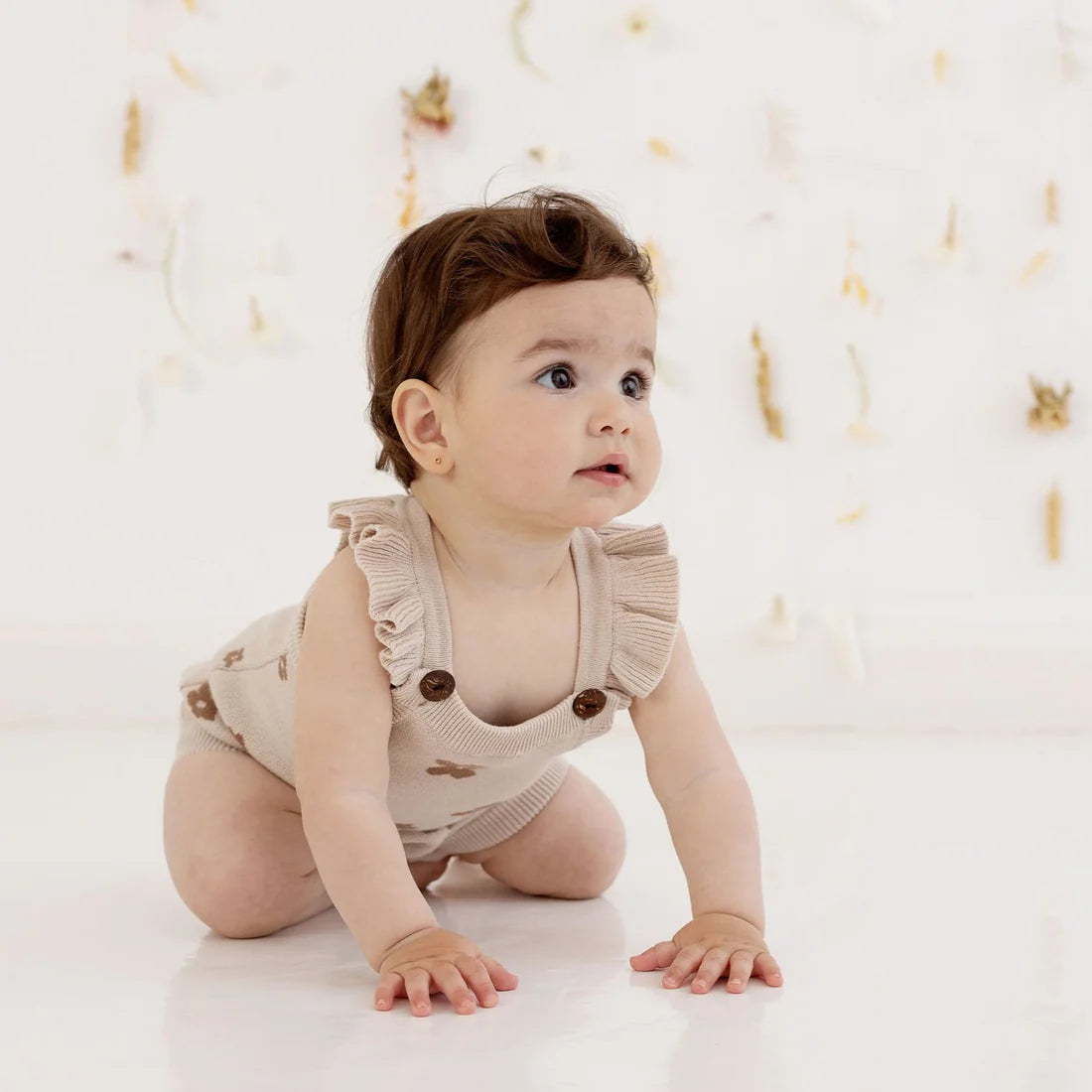 Aster & Oak / Flower Ruffle Knit Romper