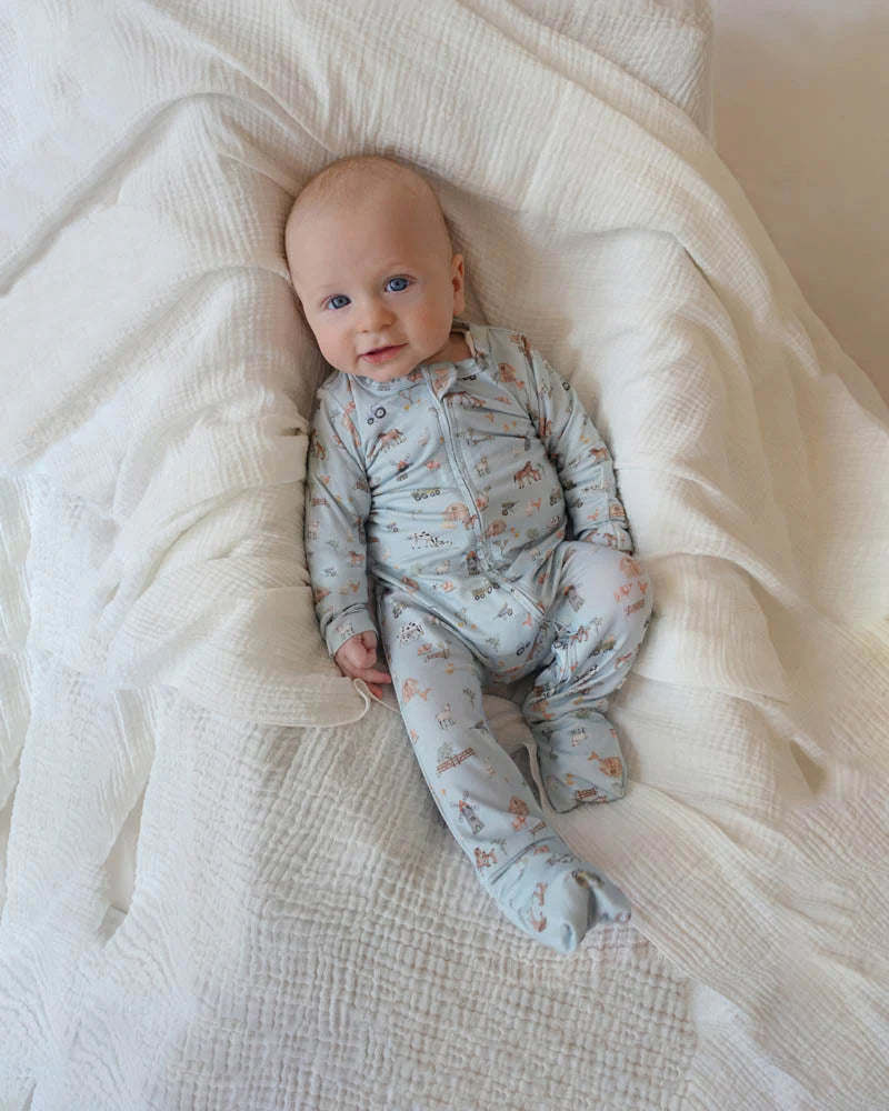 Bebe By Minihaha / Farm Print LS Zip Onesie