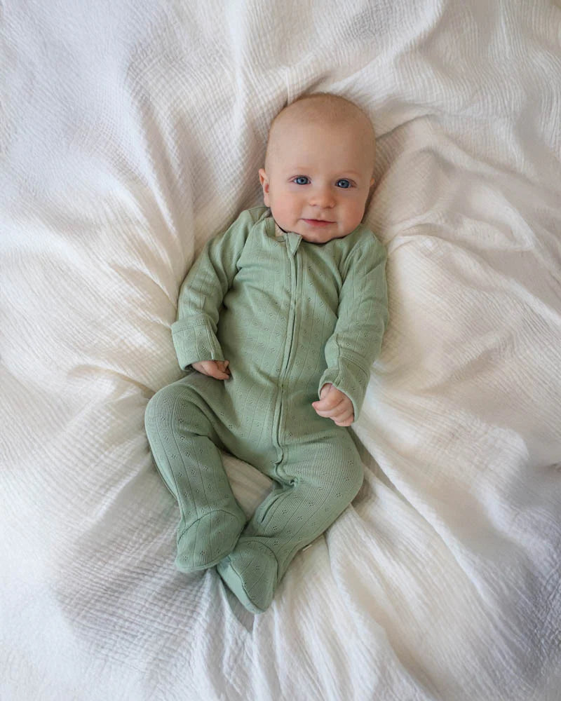 Bebe By Minihaha / Sage Organic Pointelle LS Zip Onesie