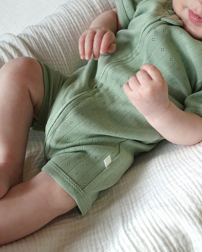 Bebe By Minihaha / Sage Organic Pointelle SS Zip Onesie