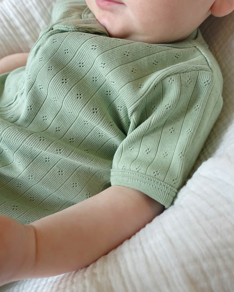 Bebe By Minihaha / Sage Organic Pointelle SS Zip Onesie