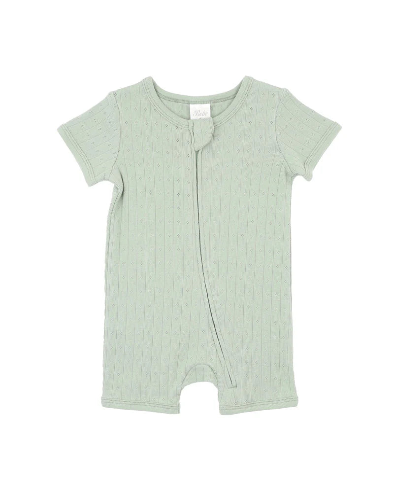 Bebe By Minihaha / Sage Organic Pointelle SS Zip Onesie