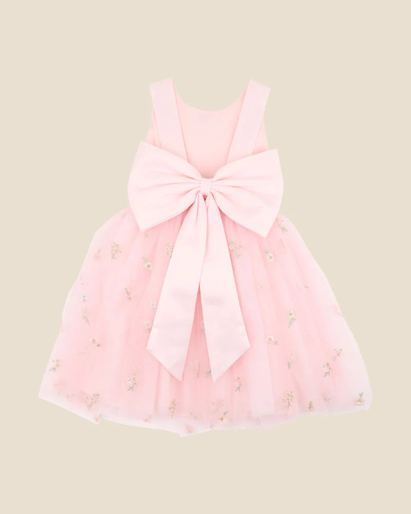 Bebe By Minihaha / Pink Floral Embroidered Back Bow Tulle Dress