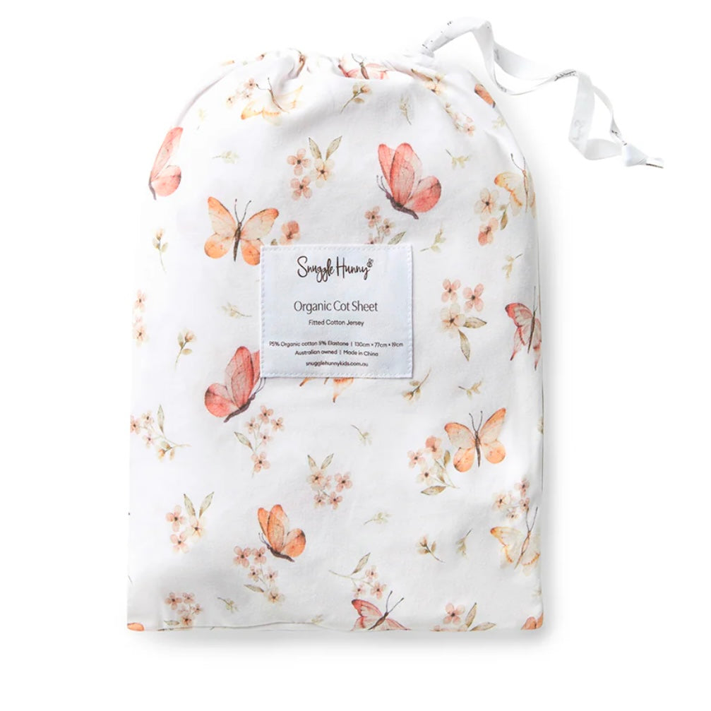 Snuggle Hunny / Fitted Cot Sheet - Butterfly