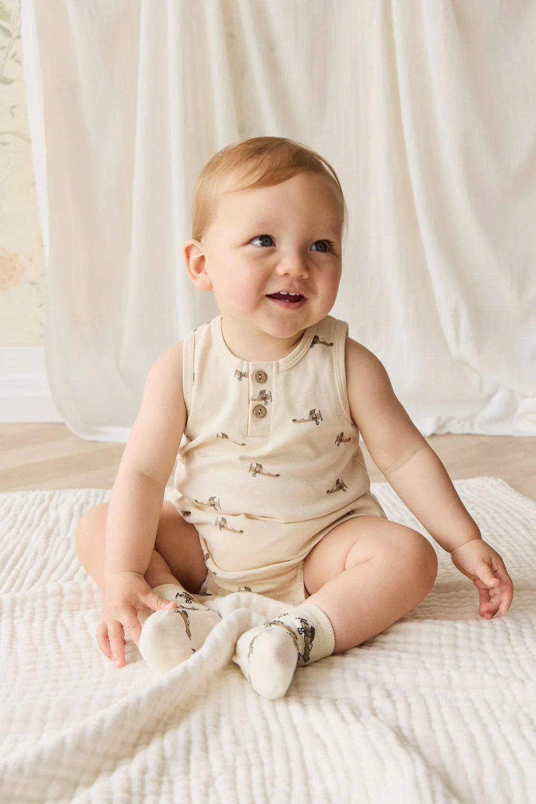 Jamie Kay / Prima Cotton Archie Playsuit - Fly High Vanilla Cream
