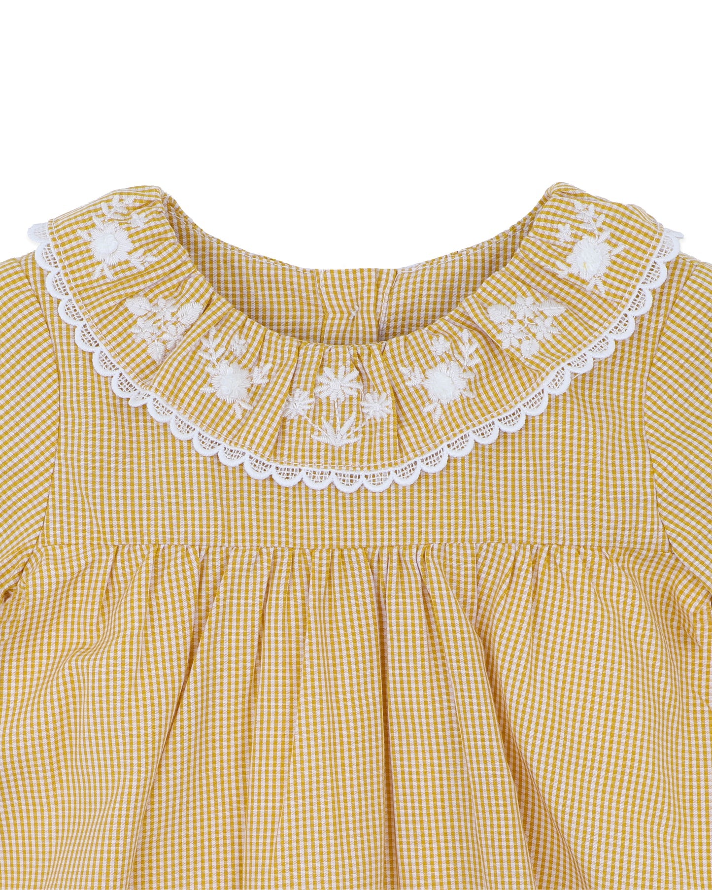 Bebe By Minihaha / Winnie Embroidered Gingham Overlay Dress - Mustard Check