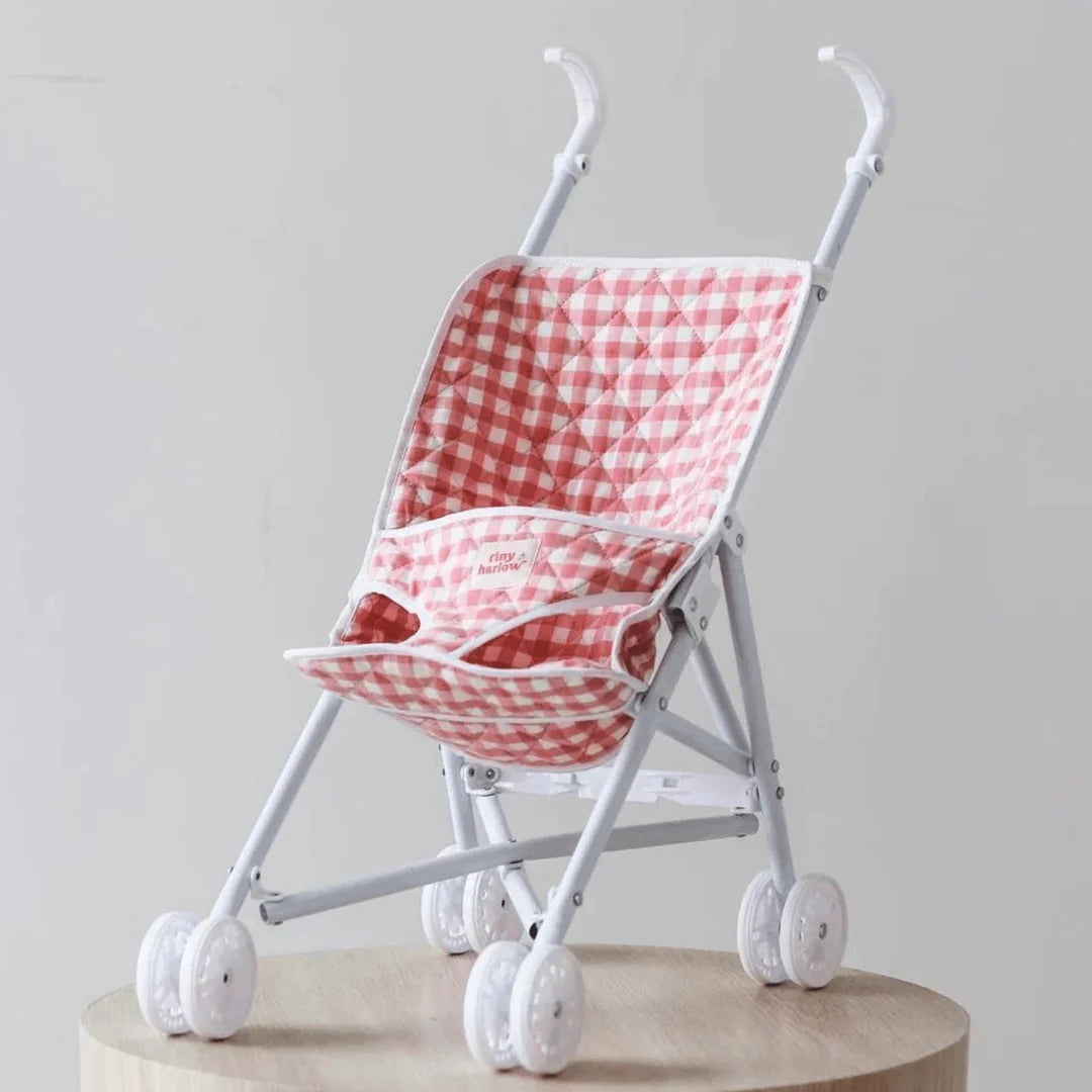 Tiny Harlow / Folding Dolls Stroller - Pink Gingham
