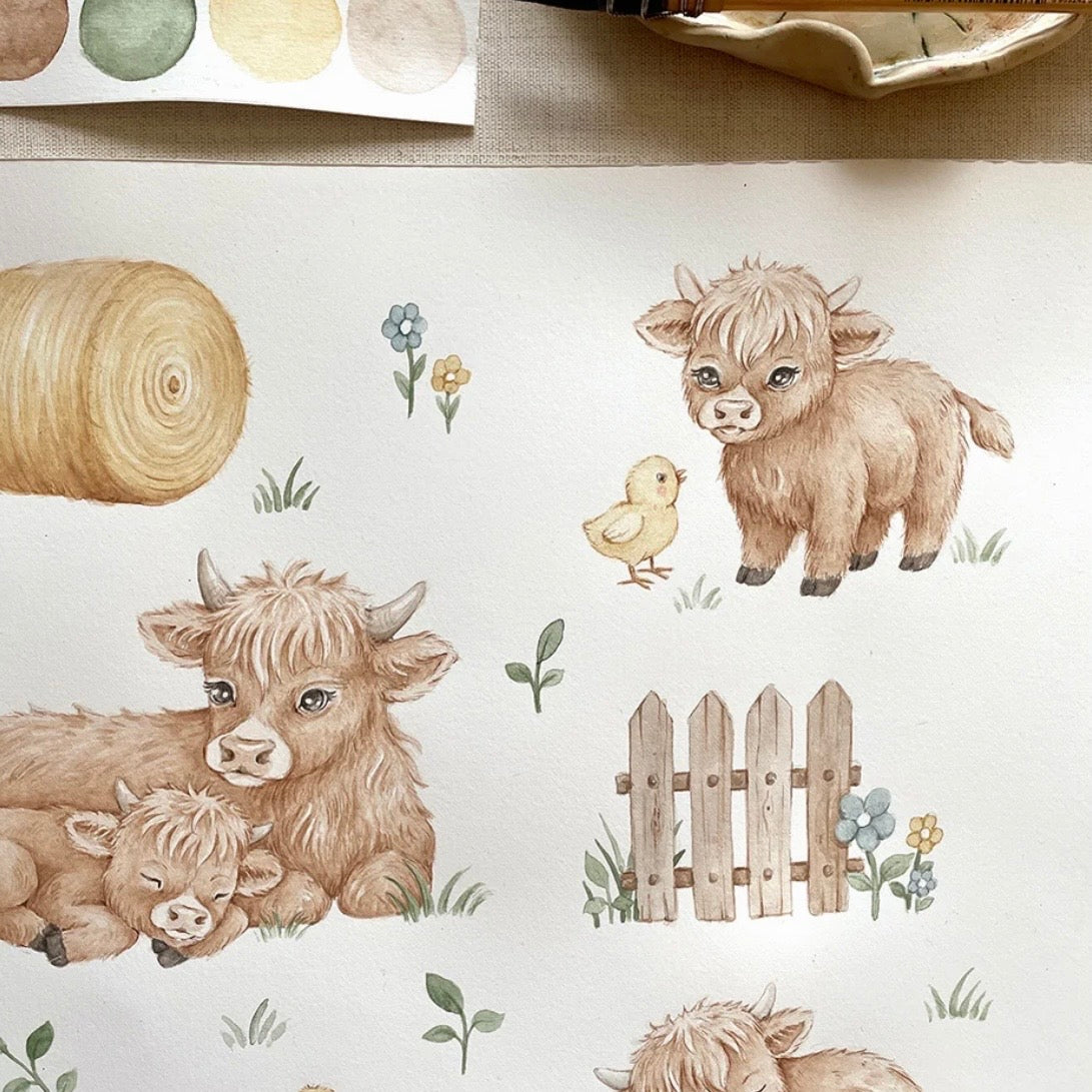 Snuggle Hunny / Fitted Cot Sheet - Highland Cows