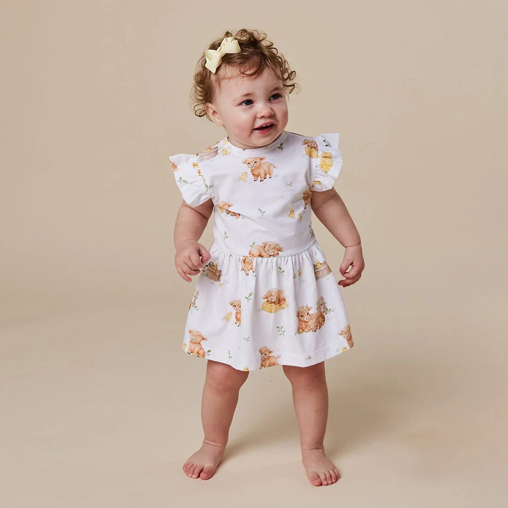 Snuggle Hunny / Short Sleeve Dress with Frill - Highland Cows