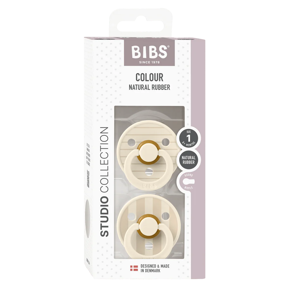 BIBS / Dummy Round Nipple 2 Pack - Pin Stripe Ivory