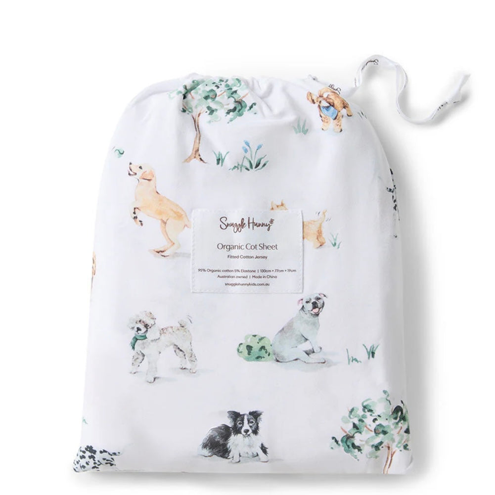 Snuggle Hunny / Fitted Cot Sheet - Dog Park