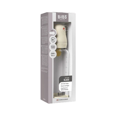 BIBS / Glass Bottle Round Nipple Medium Flow 240ml - Ivory