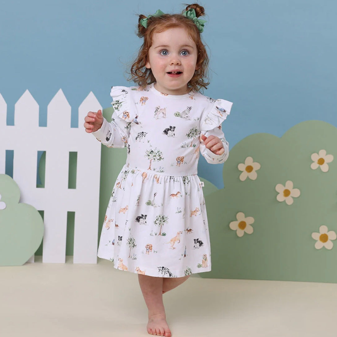 Snuggle Hunny / Long Sleeve Organic Dress - Dog Park