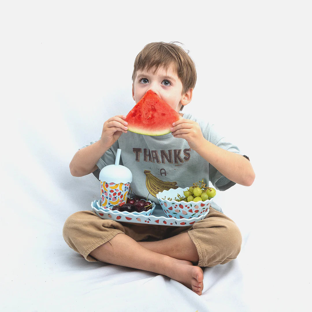 Chino Club / Silicone Bowl and Plate Set - Fruits Blue