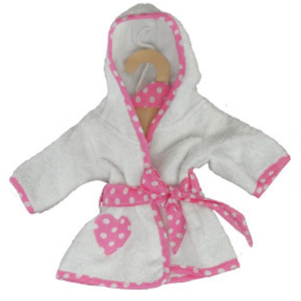 Hopscotch Doll / Doll Clothes - Pink Polka Dot Trim Robe