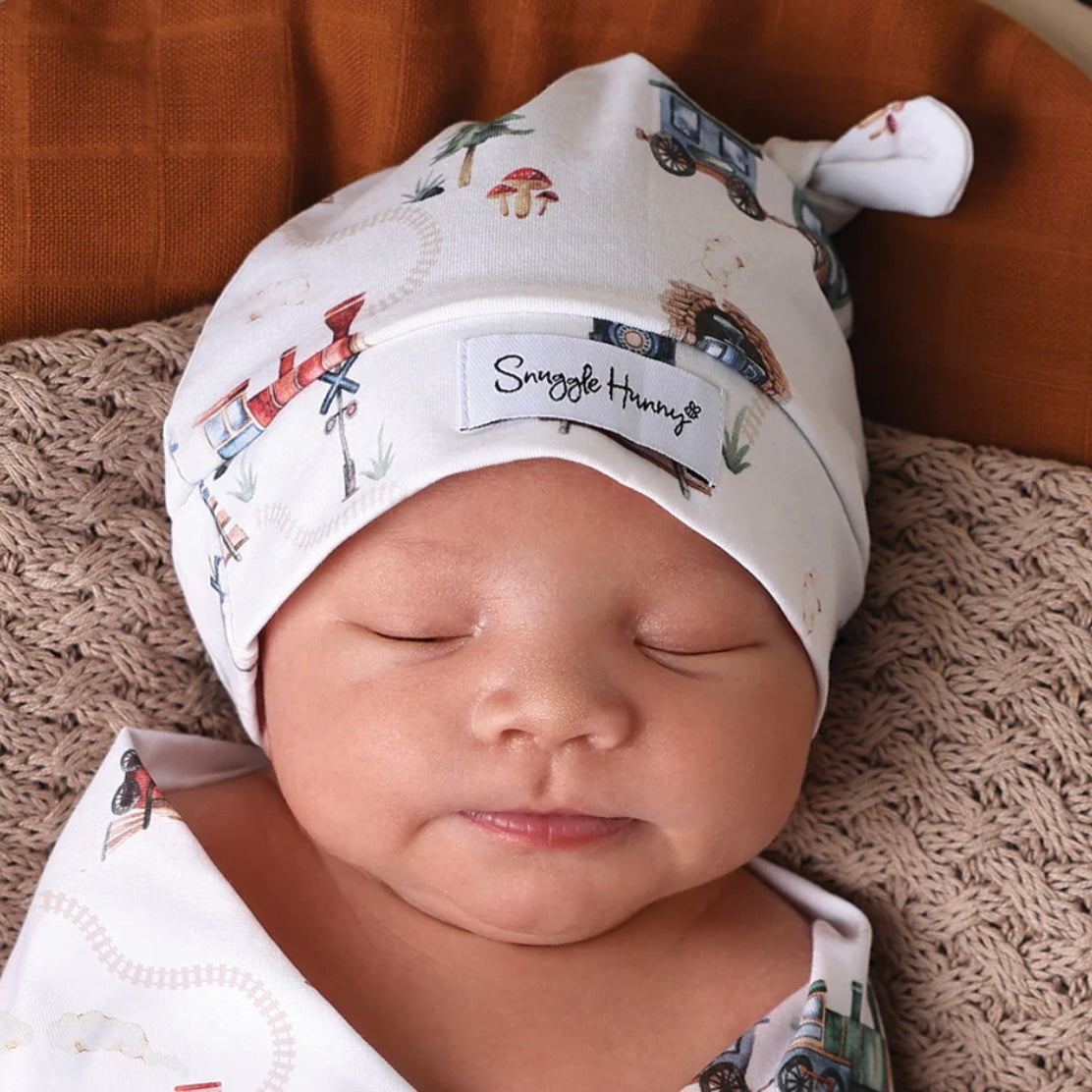 Snuggle Hunny / Knotted Beanie - Trains