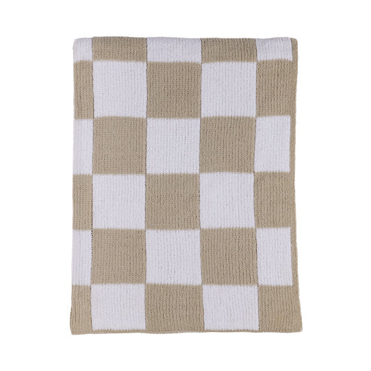 Living Textiles / Chenille Pram Blanket Taupe Check