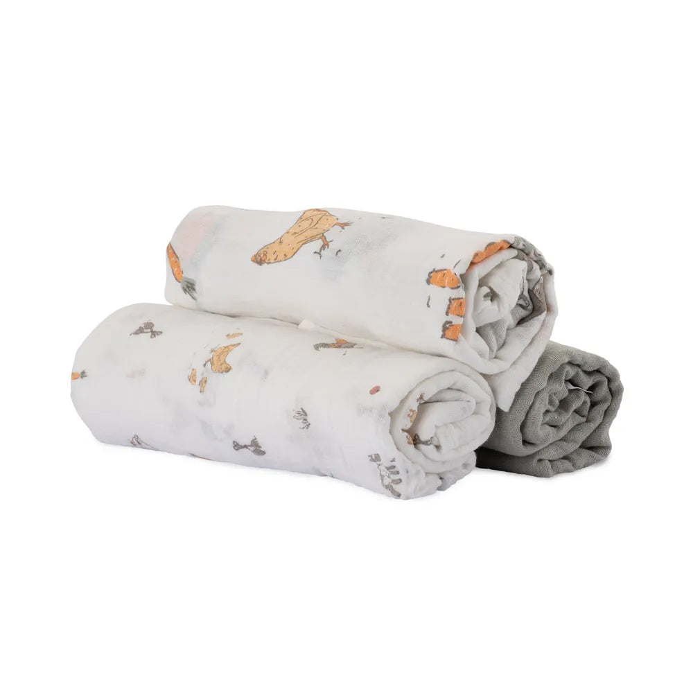 The Little Linen Company / Muslin Wraps 3 Pack - Farmyard Lamb