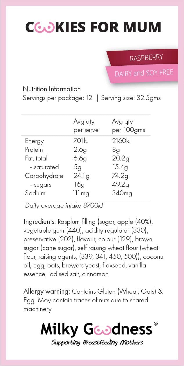 Milky Goodness / Raspberry (Dairy & Soy Free) Lactation Cookies