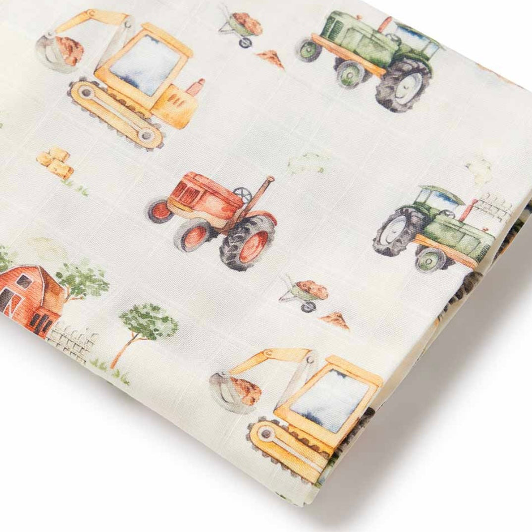 Snuggle Hunny / Muslin Wrap - Diggers And Tractors