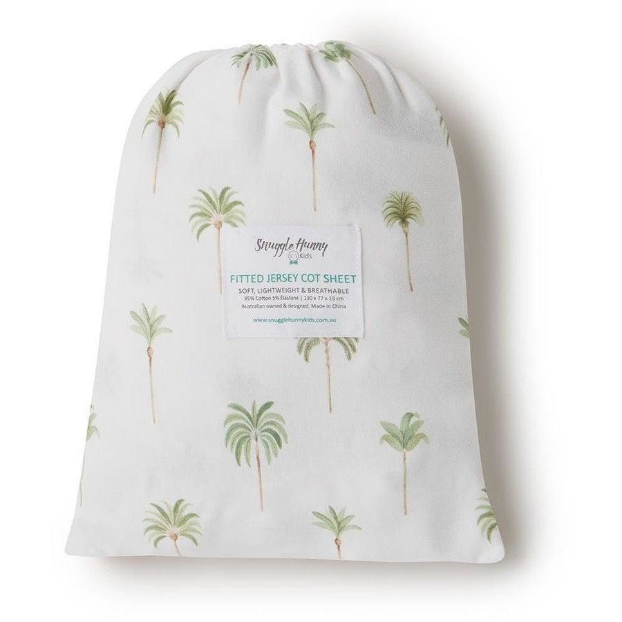 Snuggle Hunny / Fitted Cot Sheet - Green Palm