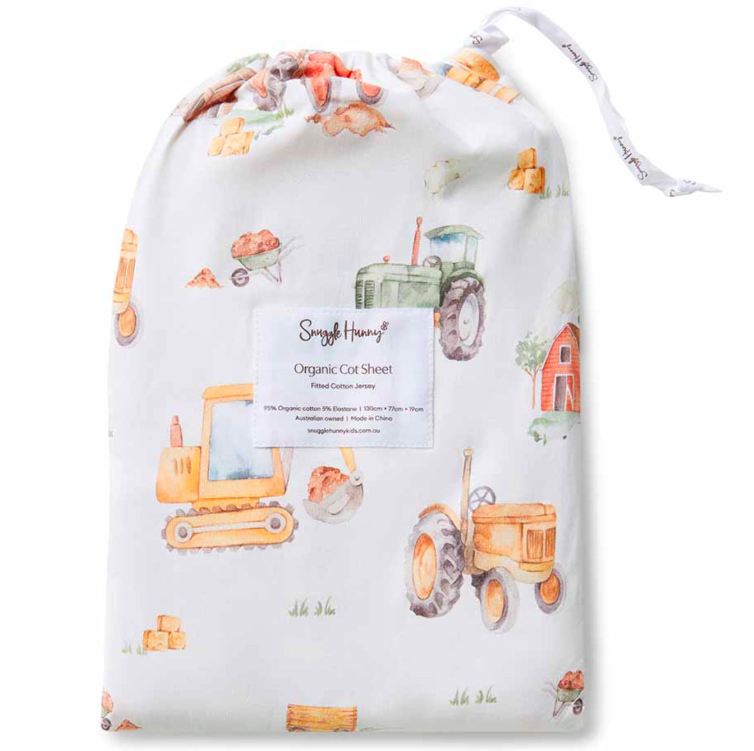 Snuggle Hunny / Fitted Cot Sheet - Diggers And Tractors