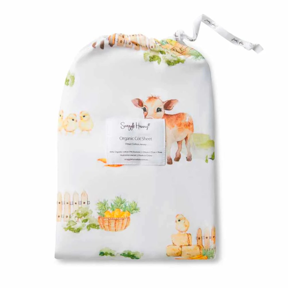 Snuggle Hunny / Fitted Cot Sheet - Farm