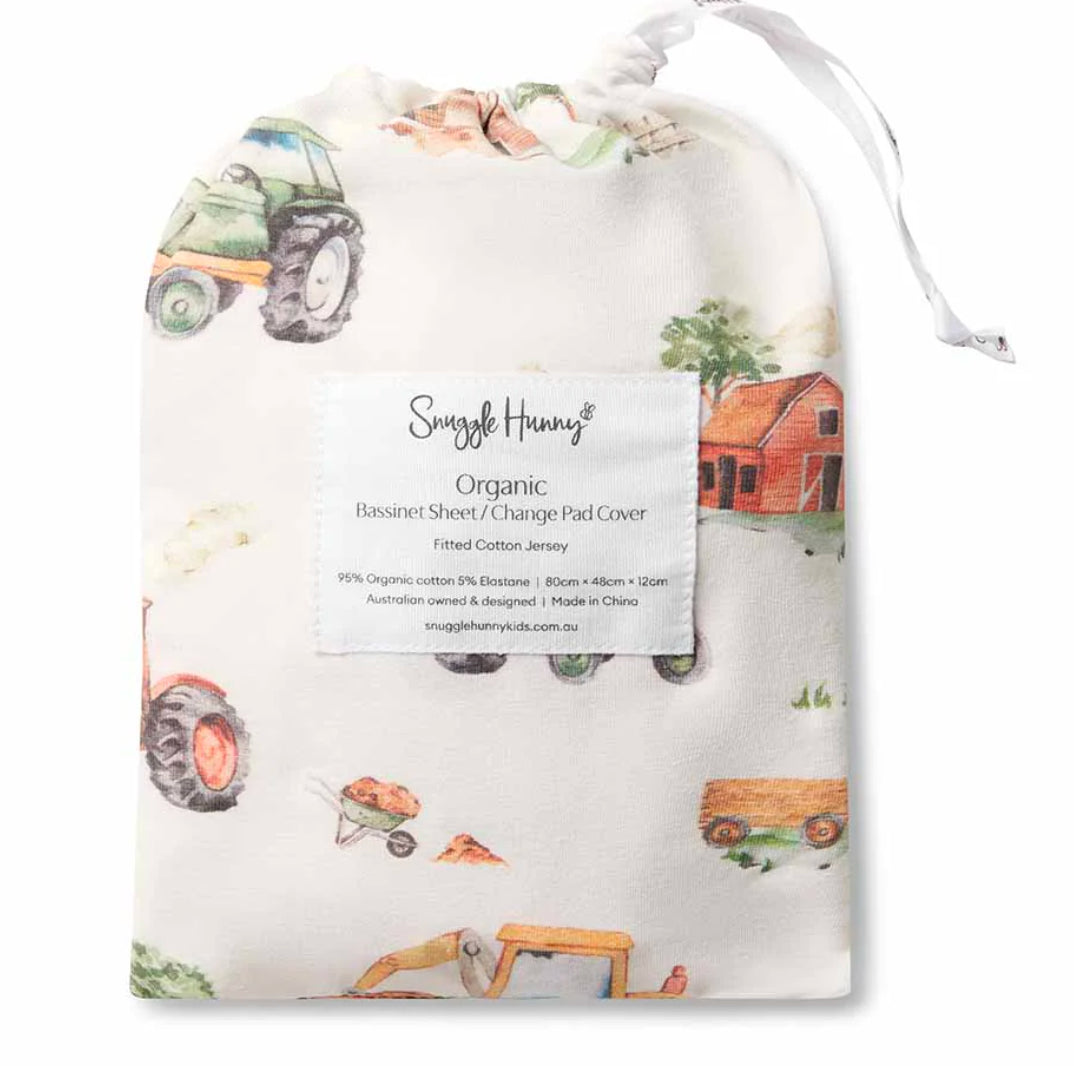 Snuggle Hunny / Fitted Bassinet Sheet - Diggers and Tractors
