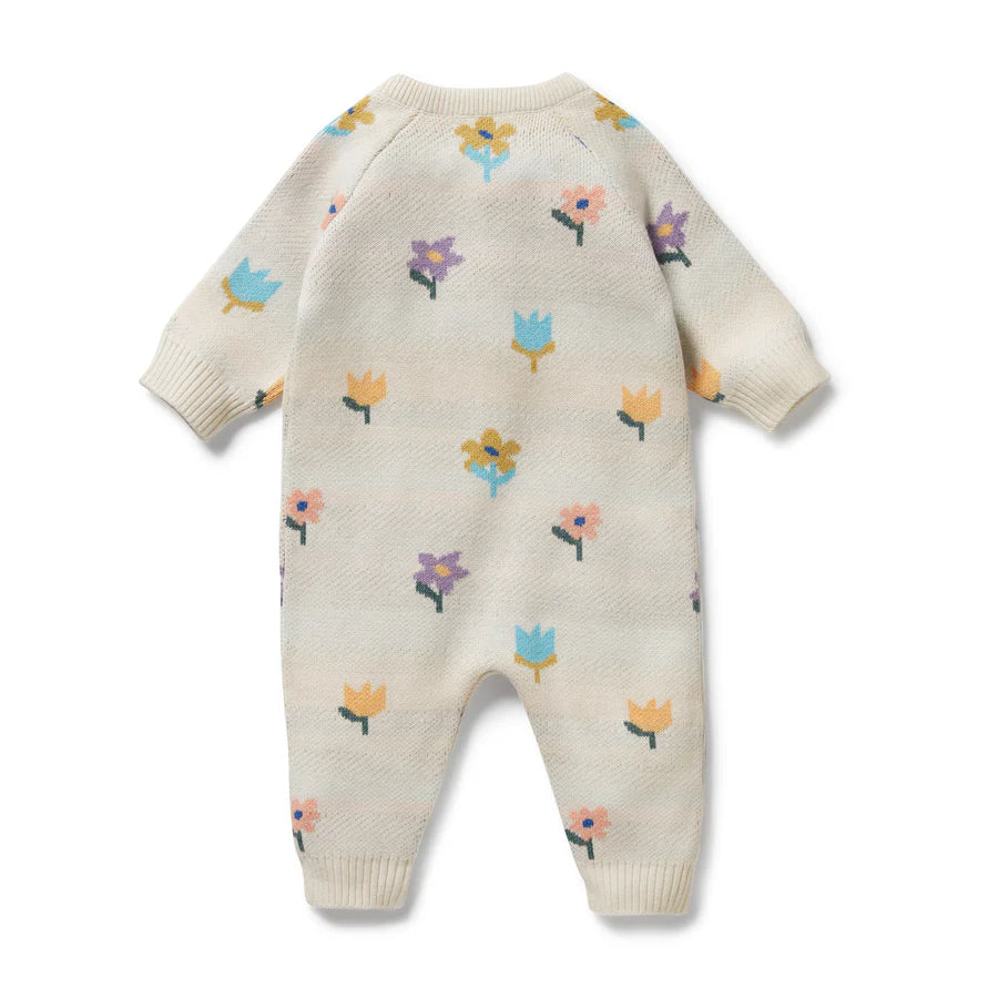 Wilson & Frenchy / Organic Knitted Jacquard Growsuit - Flower Pop