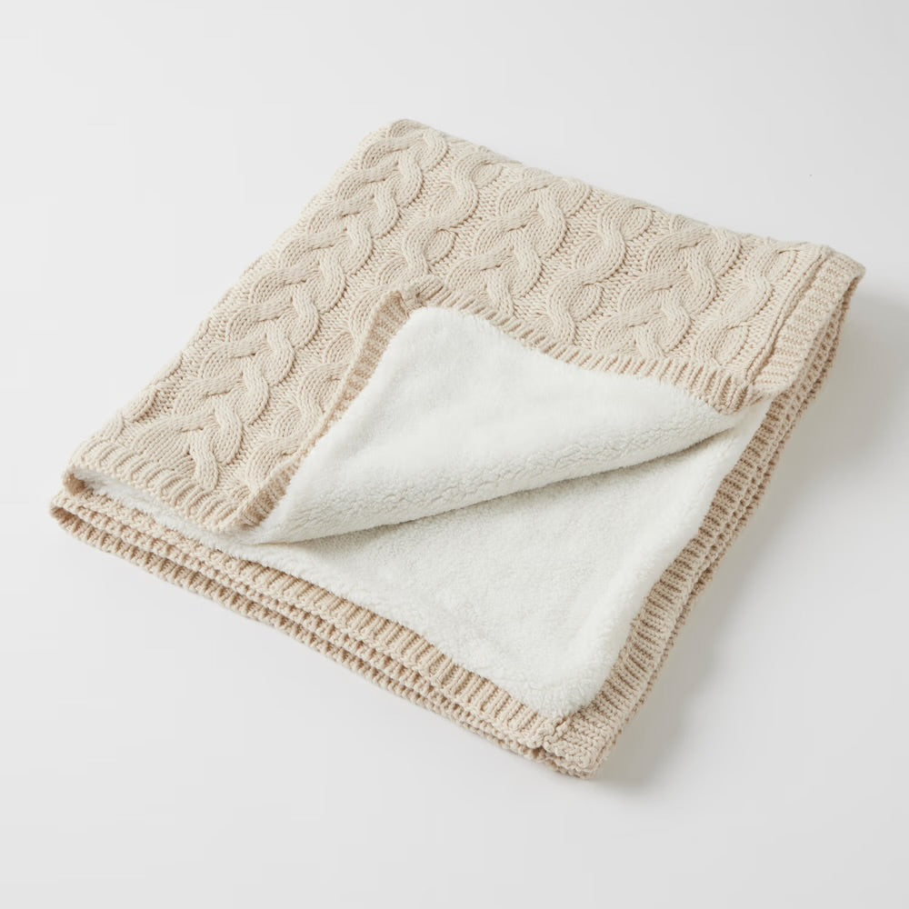 Jiggle & Giggle / Aurora Cable Knit Baby Blanket - Oatmeal
