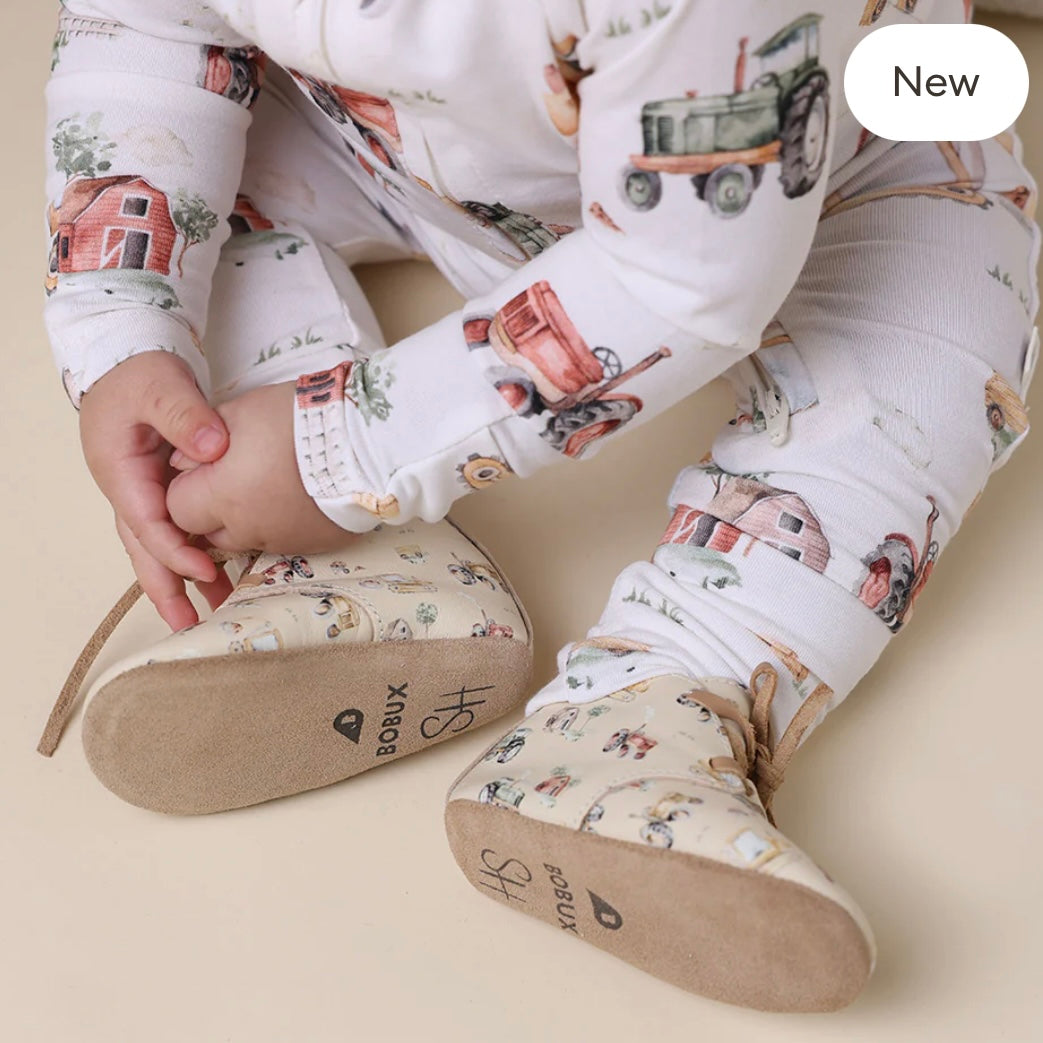 Snuggle Hunny / Bobux Lace Up Shoes - Diggers & Tractors