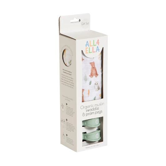 All4Ella / Muslin & 2 Pram Peg Gift Set - Forest Friends