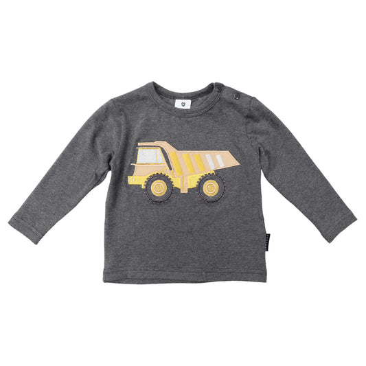 Korango / Long Sleeve Applique Truck Tee - Charcoal