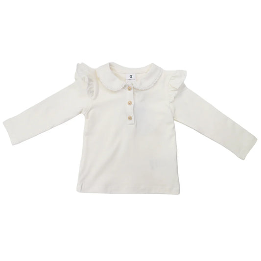 Korango / Frill Collared Cotton Blouse - Beige