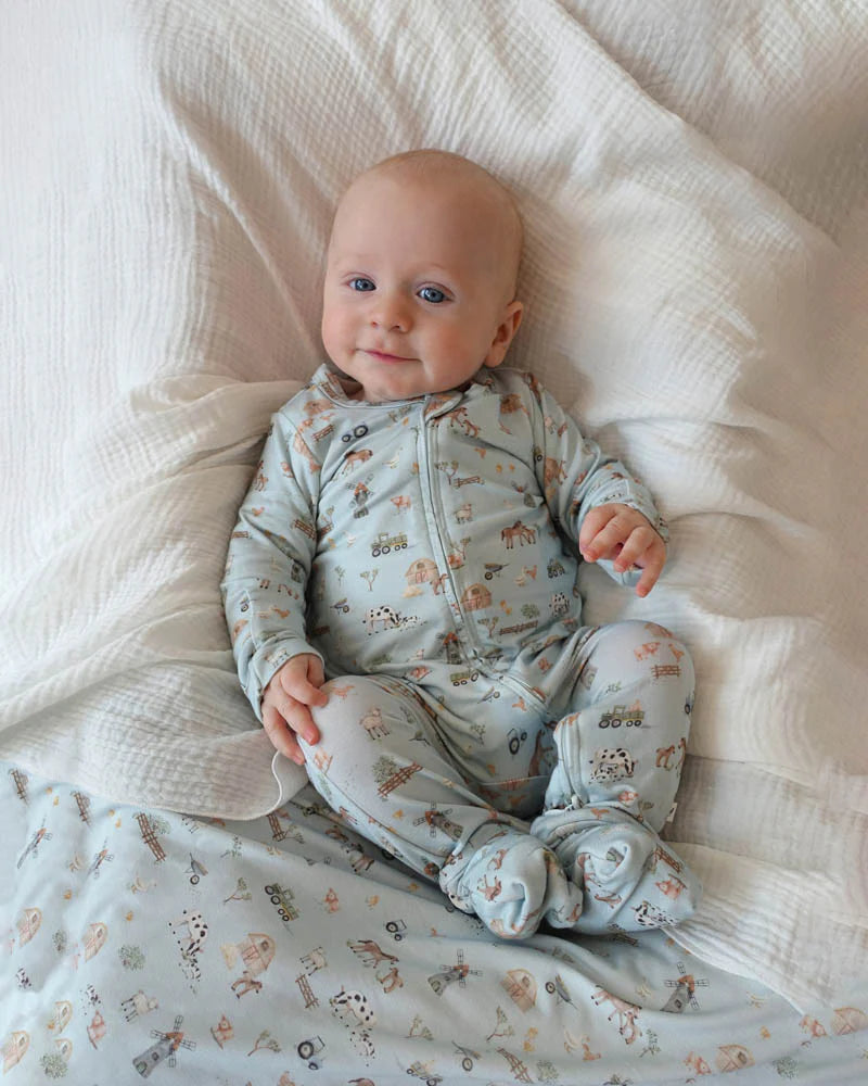 Bebe By Minihaha / Farm Print LS Zip Onesie