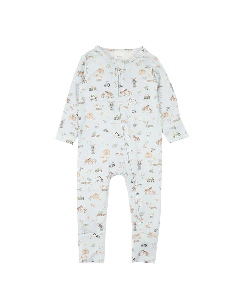 Bebe By Minihaha / Farm Print LS Zip Onesie