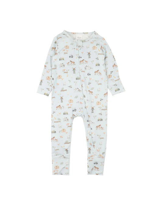 Bebe By Minihaha / Farm Print LS Zip Onesie