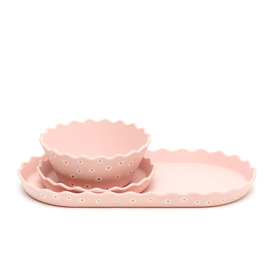 Chino Club / Silicone Bowl and Plate Set - Pink Daisy