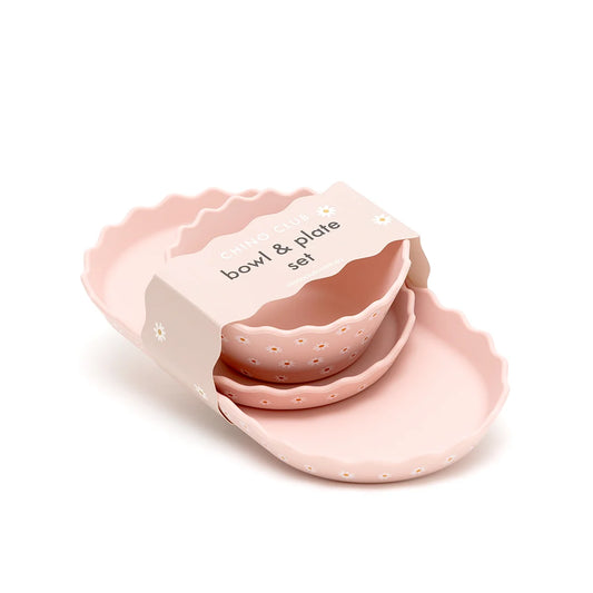 Chino Club / Silicone Bowl and Plate Set - Pink Daisy