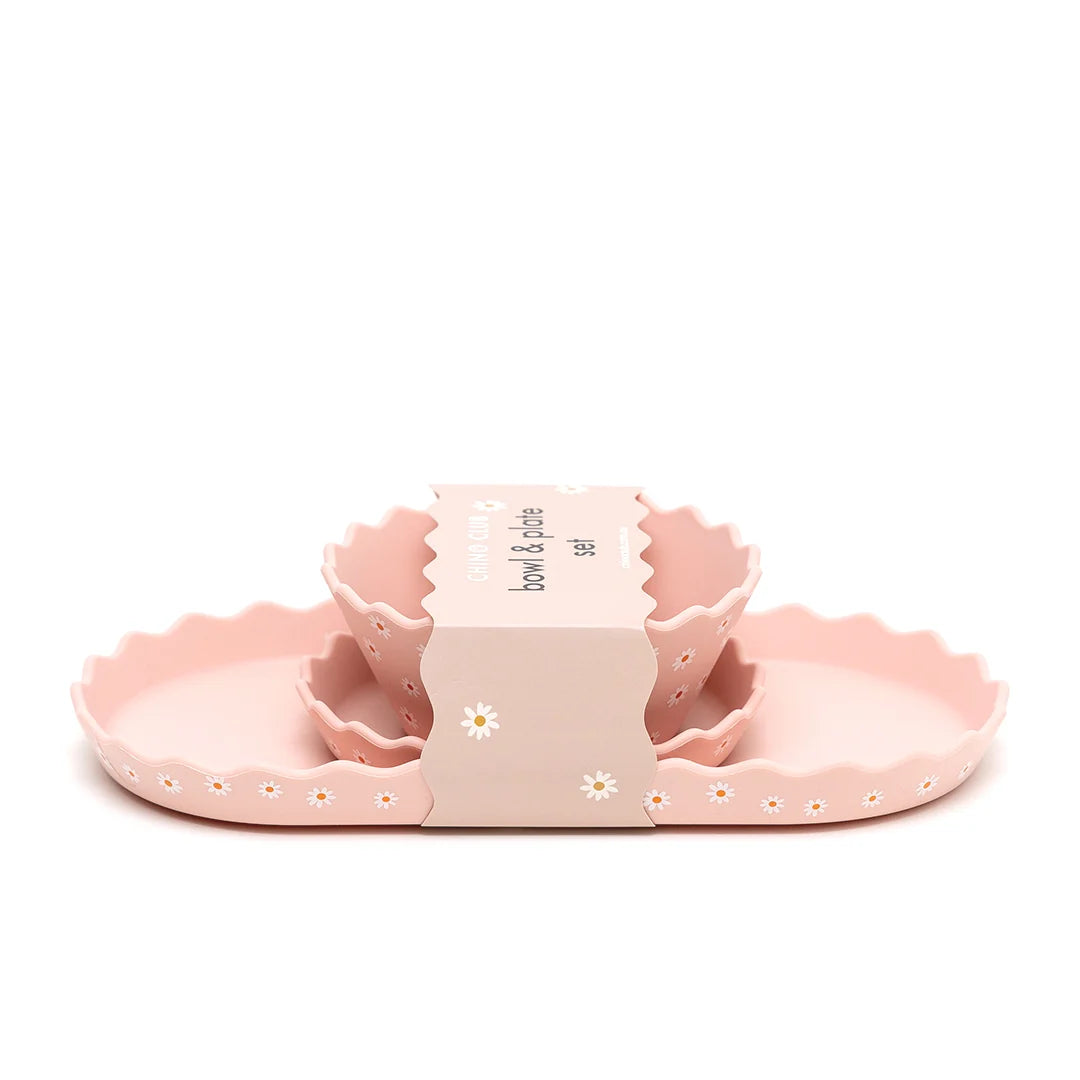 Chino Club / Silicone Bowl and Plate Set - Pink Daisy