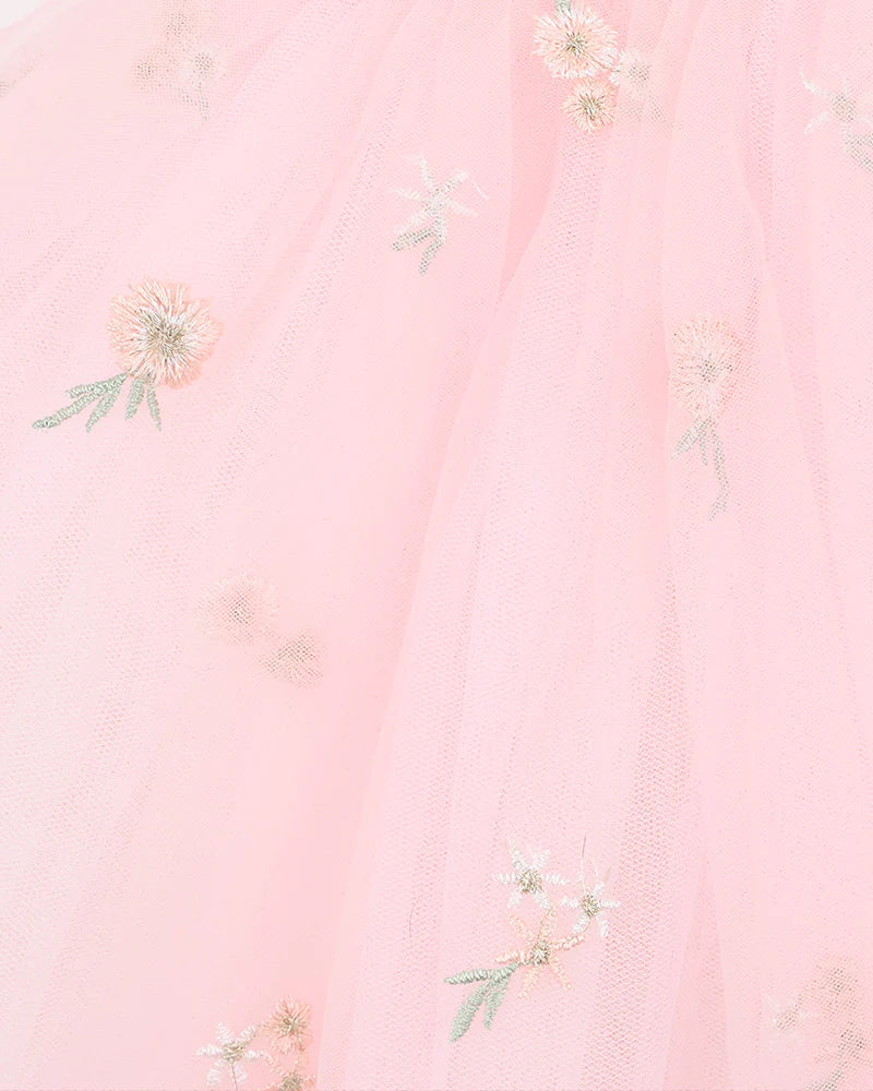 Bebe By Minihaha / Pink Floral Embroidered Back Bow Tulle Dress