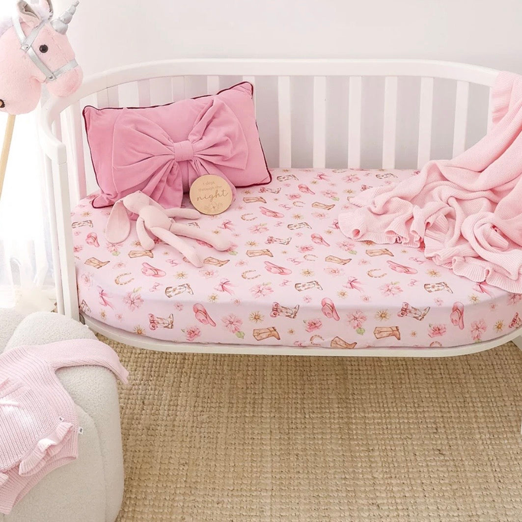 Snuggle Hunny / Fitted Cot Sheet - Boots & Bows