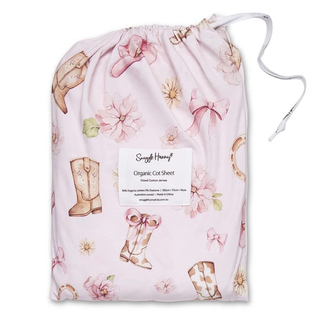 Snuggle Hunny / Fitted Cot Sheet - Boots & Bows