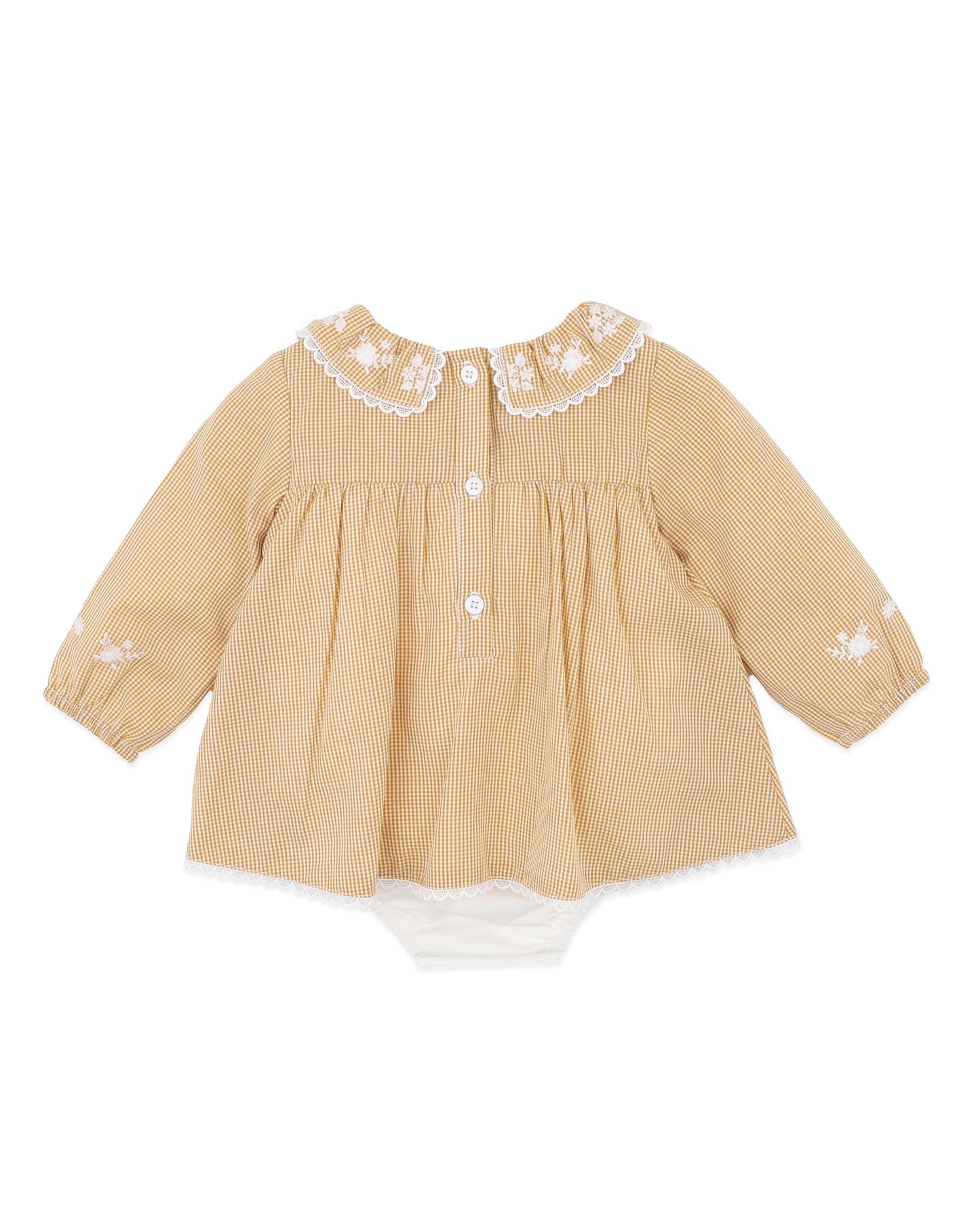 Bebe By Minihaha / Winnie Embroidered Gingham Overlay Dress - Mustard Check