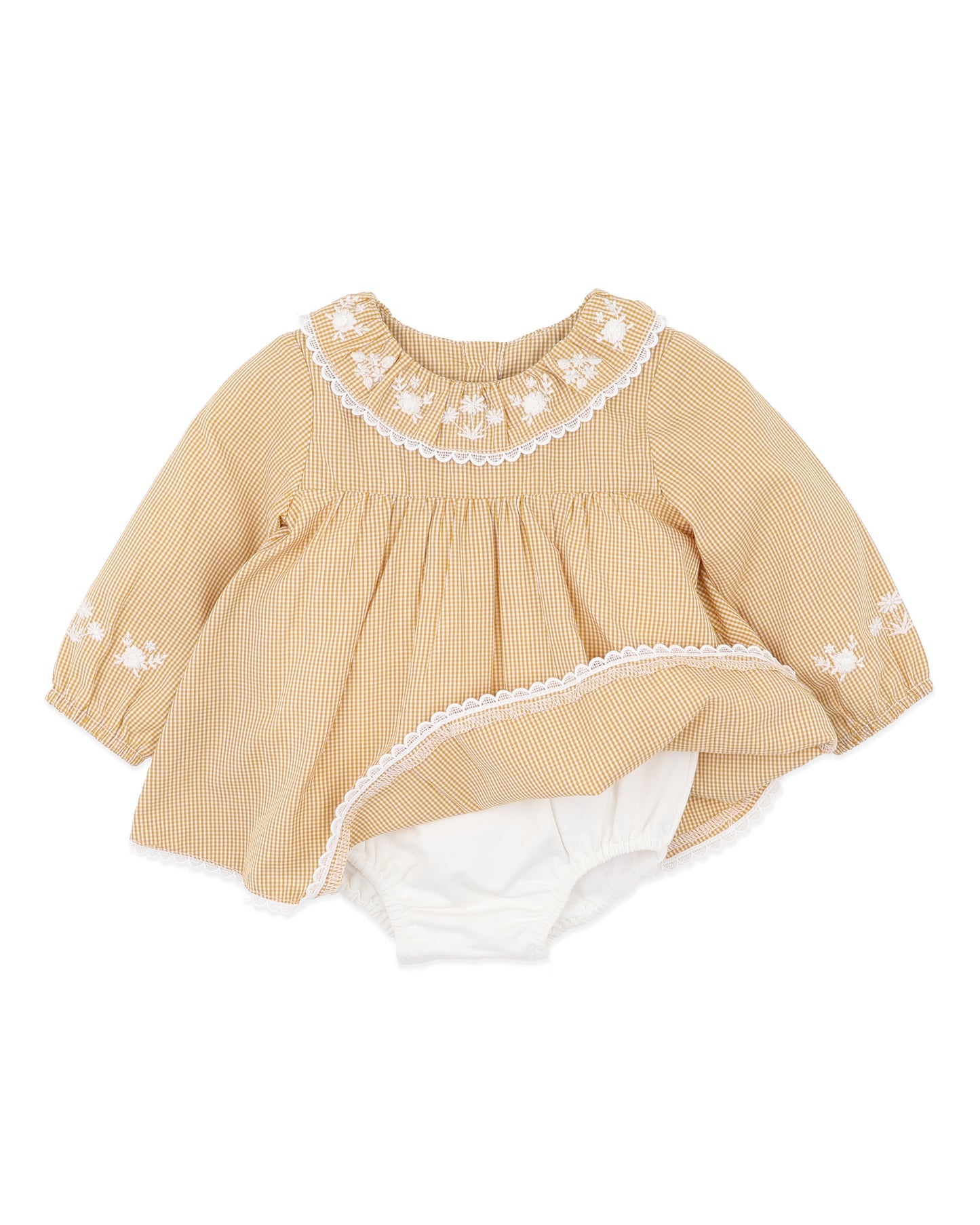 Bebe By Minihaha / Winnie Embroidered Gingham Overlay Dress - Mustard Check