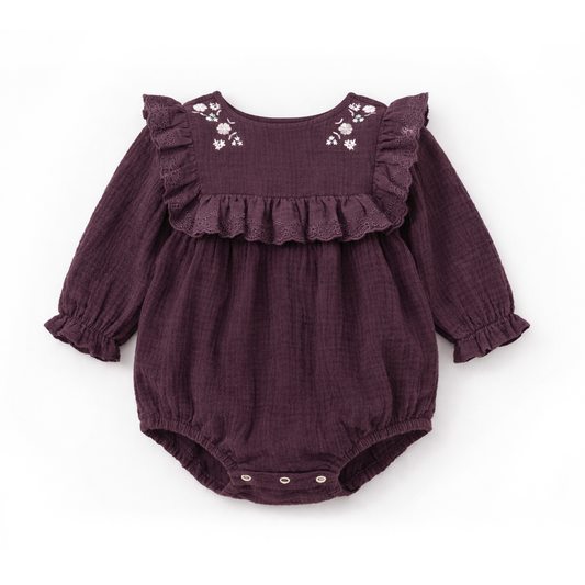 Aster & Oak / Plum Floral Muslin Romper