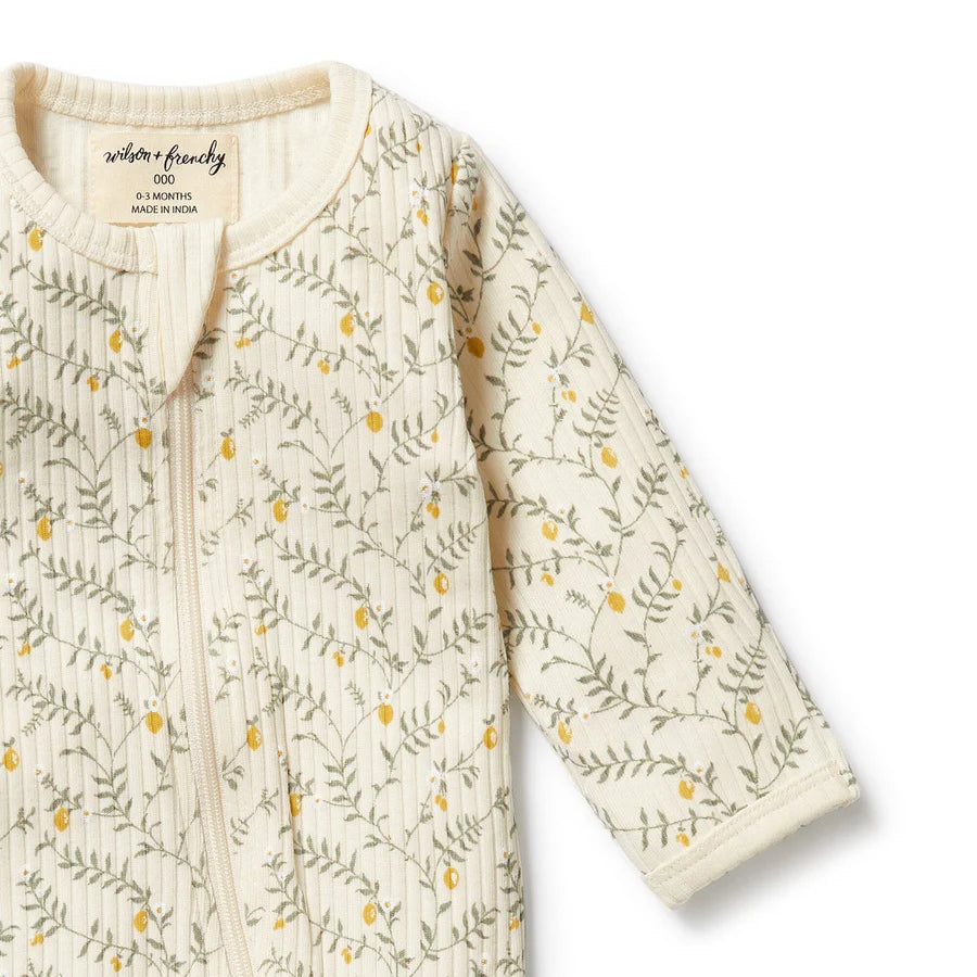 Wilson & Frenchy / Lemon Leaf Organic Zipsuit with Feet