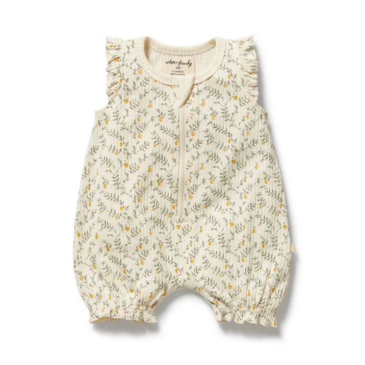 Wilson & Frenchy / Lemon Leaf Organic Ruffle Zipsuit