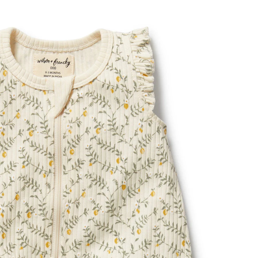 Wilson & Frenchy / Lemon Leaf Organic Ruffle Zipsuit